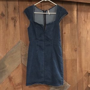 Super cute jean bodycon dress with deep v